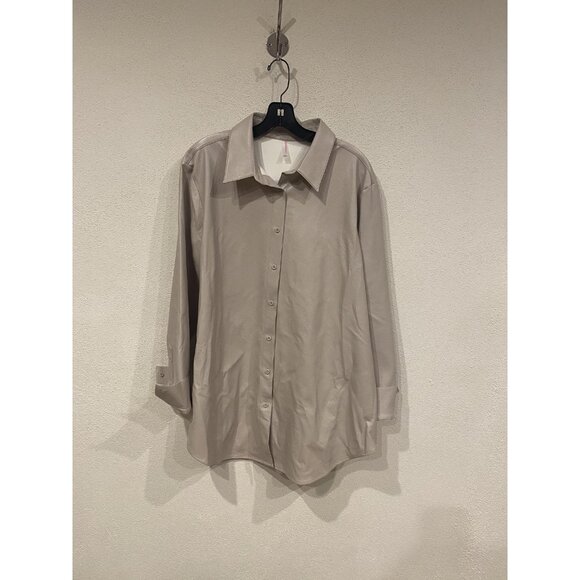 Commando Faux Leather Shirt Womens Large Taupe Button Down Oversized Shacket - Picture 2 of 4